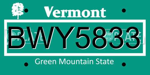 BWY5833 Vermont License Plate