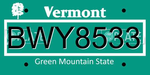 BWY8533 Vermont License Plate