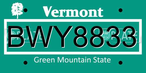 BWY8833 Vermont License Plate