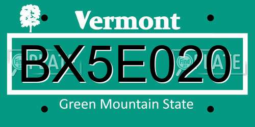 BX5E020 Vermont License Plate