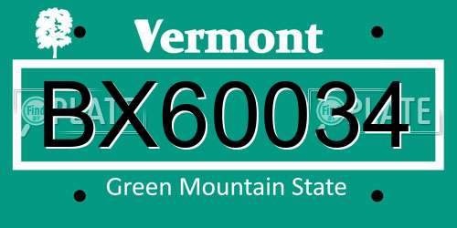 BX60034 Vermont License Plate