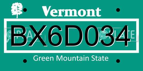BX6D034 Vermont License Plate