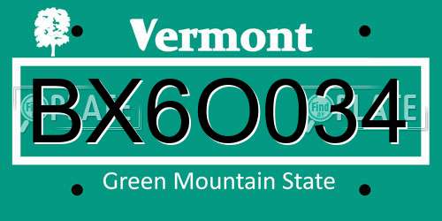 BX6O034 Vermont License Plate