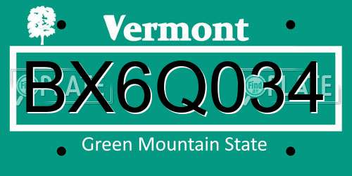 BX6Q034 Vermont License Plate