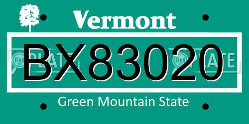 BX83020 Vermont License Plate
