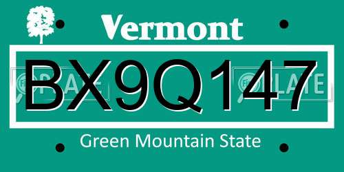 BX9Q147 Vermont License Plate