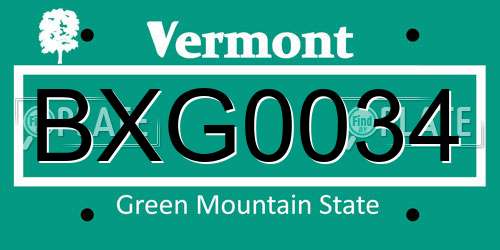 BXG0034 Vermont License Plate