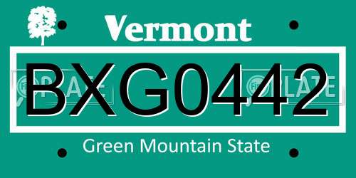 BXG0442 Vermont License Plate