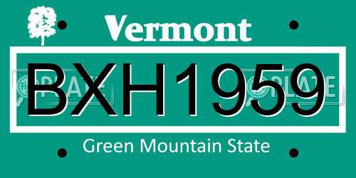 BXH1959 Vermont License Plate
