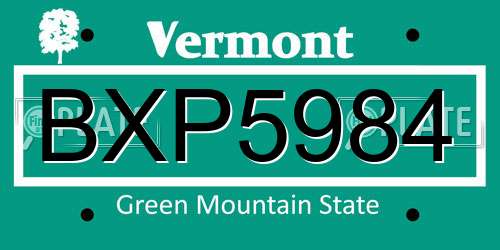 BXP5984 Vermont License Plate