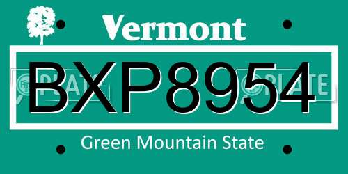 BXP8954 Vermont License Plate