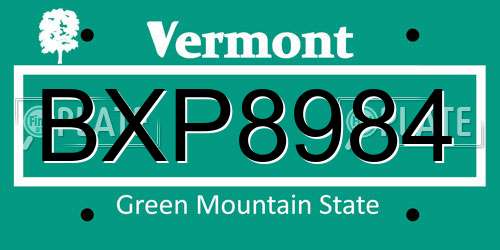 BXP8984 Vermont License Plate