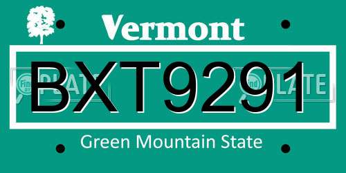 BXT9291 Vermont License Plate