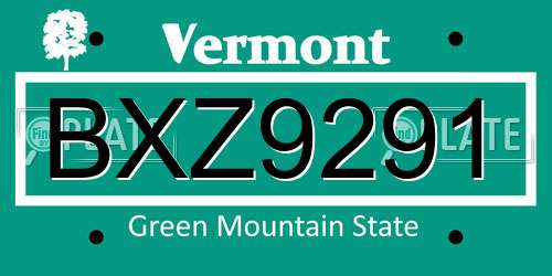 BXZ9291 Vermont License Plate