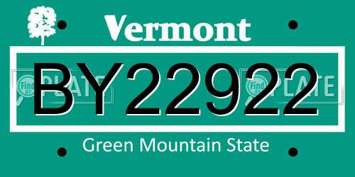 BY22922 Vermont License Plate
