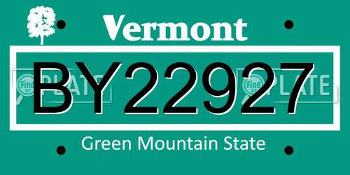 BY22927 Vermont License Plate