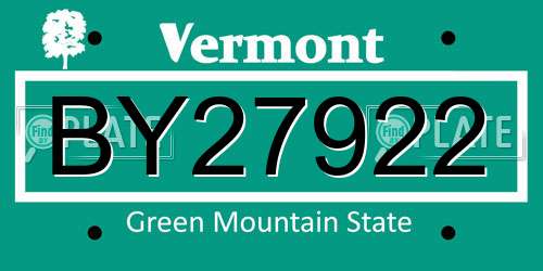 BY27922 Vermont License Plate