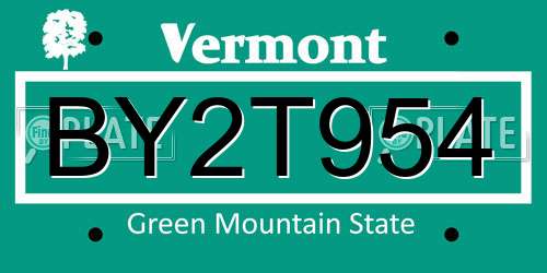 BY2T954 Vermont License Plate