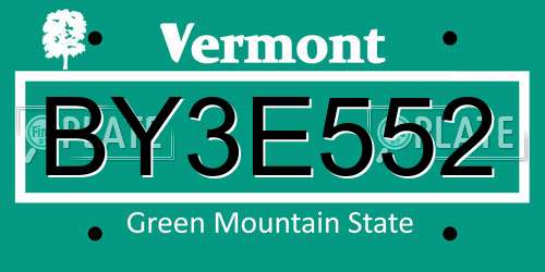 BY3E552 Vermont License Plate