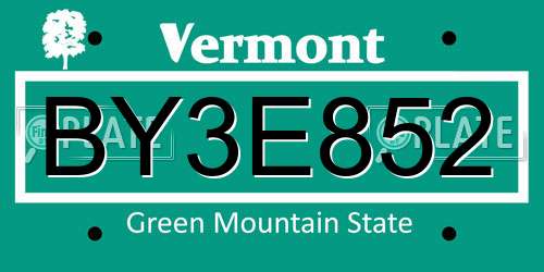 BY3E852 Vermont License Plate