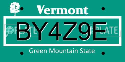 BY4Z9E Vermont License Plate