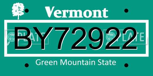 BY72922 Vermont License Plate