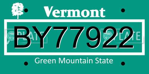 BY77922 Vermont License Plate