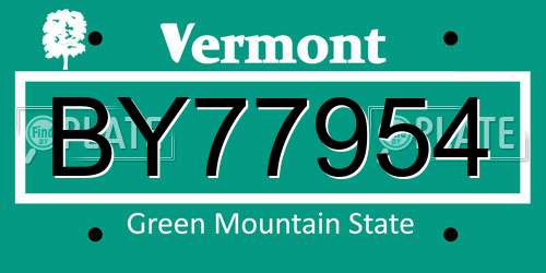 BY77954 Vermont License Plate