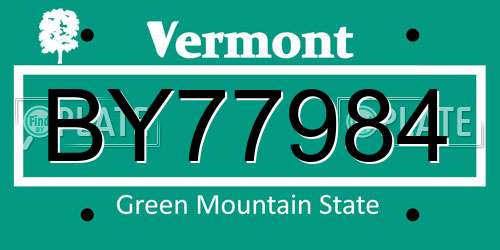 BY77984 Vermont License Plate