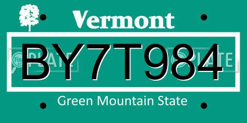 BY7T984 Vermont License Plate