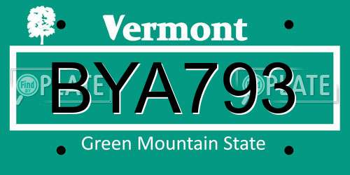 BYA793 Vermont License Plate