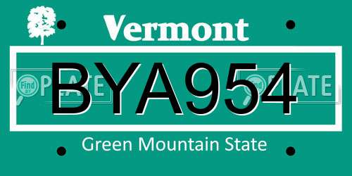 BYA954 Vermont License Plate