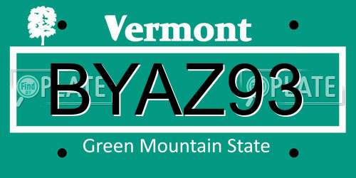 BYAZ93 Vermont License Plate