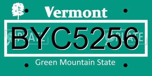 BYC5256 Vermont License Plate