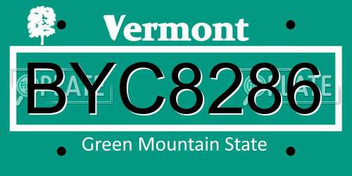 BYC8286 Vermont License Plate