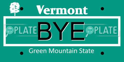 BYE Vermont License Plate