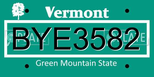 BYE3582 Vermont License Plate