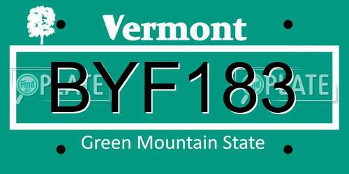 BYF183 Vermont License Plate