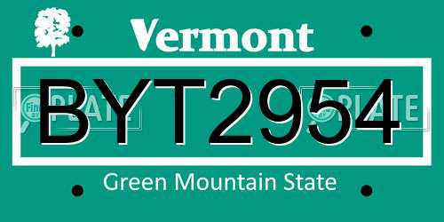 BYT2954 Vermont License Plate