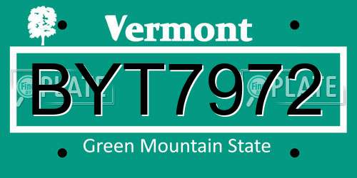 BYT7972 Vermont License Plate