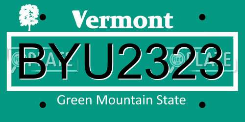 BYU2323 Vermont License Plate