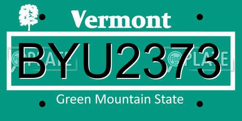 BYU2373 Vermont License Plate