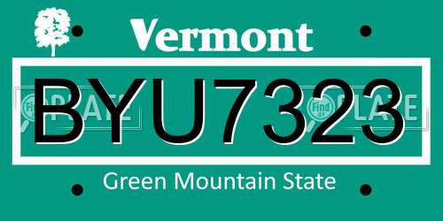 BYU7323 Vermont License Plate