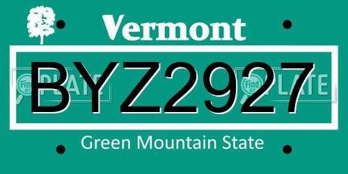 BYZ2927 Vermont License Plate
