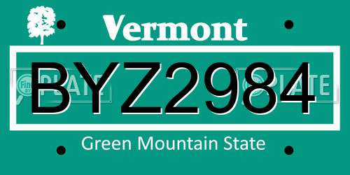 BYZ2984 Vermont License Plate