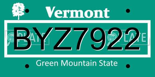 BYZ7922 Vermont License Plate