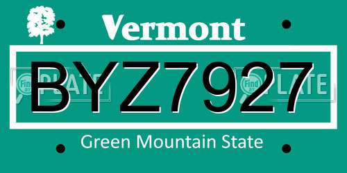 BYZ7927 Vermont License Plate