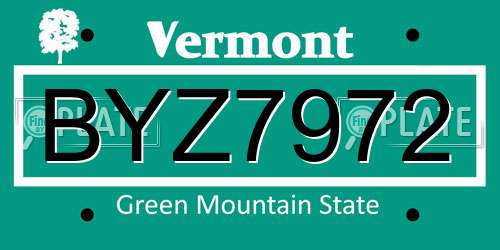 BYZ7972 Vermont License Plate