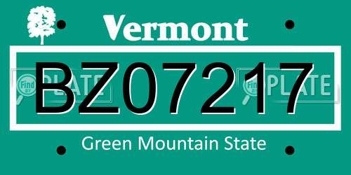 BZ07217 Vermont License Plate
