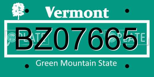BZ07665 Vermont License Plate